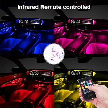 Led Automobilių Koja, Aplinkos Šviesos Kostiumas Auto Dekoratyvinis Apšvietimas Su USB Patalpų Nuotolinio Valdymo Automobilinis Įkroviklis 4 1 RGB Atmosfera Lempos