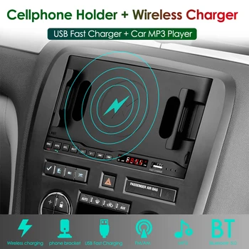 2 DIN Automobilių MP3 Grotuvas, reguliuojama Telefono Turėtojas 15W Belaidis USB Greitas Įkroviklis AM FM Radijas Auto Stereo App Kontrolės