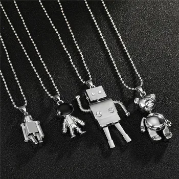 1PC Punk Hiphop Animacinių filmų Astronautas Roboto Bear Karoliai Moterims, Vyrams Madinga Kūrybos Roko Metalo Pakabukas Apykaklės Choker Papuošalai