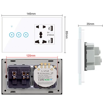 ASEER Tuya/Ewelink WiFi Universalus Lizdas su USB Smart Switch 1-2-3 Gauja Sienos Touch Šviesos Jungiklis Dirbti su Alexa 