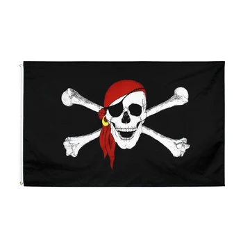 Xxflag 3x5Fts 90X150cm Jolly Roger Kaukolės Kaulų Su Raudona Skara Piratų Vėliava