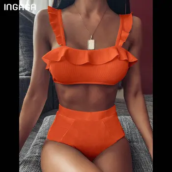 INGAGA Seksualus Pynimas Bikini Push Up maudymosi kostiumėlį Moterų Aukšto Juosmens maudymosi Kostiumėliai Moterims, 2021 Kietas Kratinys Biquini Vasaros Maudymosi Kostiumas