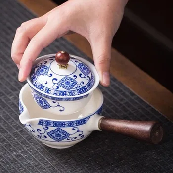 Keramikos Arbatinukas Su medžio Rankena Šoninės rankenos Puodą Namų Kung Fu Oolong Filtras Arbatos gamintojas Kūrybos Juodosios Keramikos Teaware