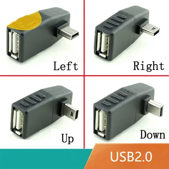 Mini USB 5Pin Male į USB Moterų 90 laipsnių Kampo Konverteris Jungtis duomenų Sinchronizavimo OTG Adapteris, skirtas Car MP3 MP4 Tablečių Telefonai U-Disko