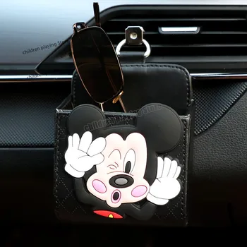 Disney Mickey Mouse Automobilių Saugojimo Krepšys Ventiliacijos Įvairenybės Organizatorius Box Odos Talpinimo Akiniai, Mobiliojo Telefono Stovas Priedai