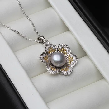 2021 Nuotakos Natūralūs Gėlo Vandens White Black Pearl Karoliai Moterų,Gėlių 925 Sidabro Pakabukas Fine Jewelry Mergina Dovana