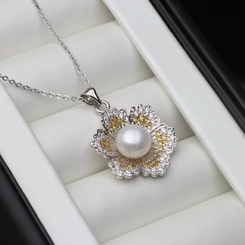 2021 Nuotakos Natūralūs Gėlo Vandens White Black Pearl Karoliai Moterų,Gėlių 925 Sidabro Pakabukas Fine Jewelry Mergina Dovana