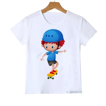 Juokinga berniukų marškinėliai skateboard berniukas spausdinti vaikai marškinėlius vasaros mados balti trumpomis rankovėmis t-shirt berniukai viršūnes didmeninės
