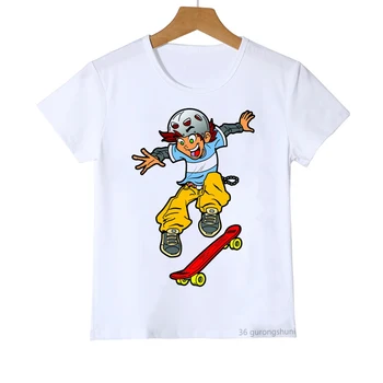 Juokinga berniukų marškinėliai skateboard berniukas spausdinti vaikai marškinėlius vasaros mados balti trumpomis rankovėmis t-shirt berniukai viršūnes didmeninės