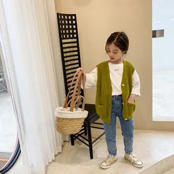 2021 m. pavasarį nauja vaikų drabužių korėjos atsitiktinis vest tingus stiliaus megzti džemperis cardigan viršutiniai drabužiai 2-97
