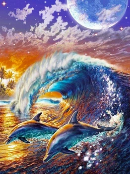 Delfinų Siuvinėjimo Diamond Povandeninio Pasaulio Menų ir Amatų Brangakmenis Kryželiu Mozaika, Tapyba Rankų darbo 5D Visą Grąžtai,