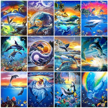 Delfinų Siuvinėjimo Diamond Povandeninio Pasaulio Menų ir Amatų Brangakmenis Kryželiu Mozaika, Tapyba Rankų darbo 5D Visą Grąžtai,