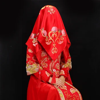 Raudona hijab nuotakos vestuvių šydas, Kinijos rodyti Wo drabužiai