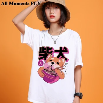 Harajuku Kawaii Shiba Inu Marškinėliai Japonija Juokingas Anime Marškinėlius Moteris Karikatūros Ulzzang Hip-Hop Streetwear T-shirt Vasaros Estetinės XL