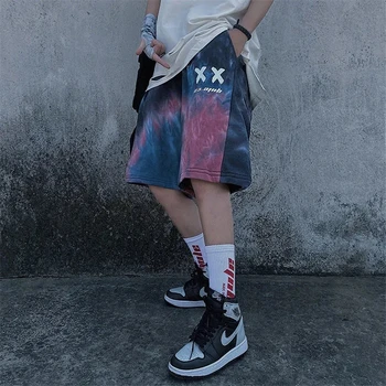 Negabaritinių Kaklaraištis Dažų Korėjos Streetwear Vasaros Korėjos Goth Stiliaus Šortai Moteriška Derliaus Poilsiu Moterų Prakaito Aukšto Juosmens Dviratininkų Šortai