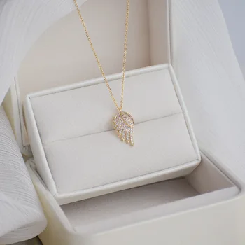 Korėjos Fine Jewelry Micro-inkrustacijos Cirkonis Plunksnos Išskirtinį Clavicle Grandinės Karoliai Moters Dienos 14k Aukso spalvos Karoliai