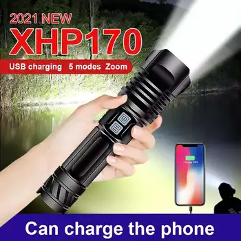 Didelės galios LED Žibintuvėlis XHP90.2 XHP170 USB Įkrovimo Teleskopinis Taktinis LED Žibintuvėlis galingiausių Medžioklės 