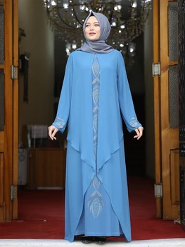 Moterų Plius Dydis Islamo Musulmonų Vakarinę Suknelę Spausdinti Išsamią Šifono Lankstus, Aukštos Kokybės Elegantiškas Turkijos Padarė Eid Ramadanas