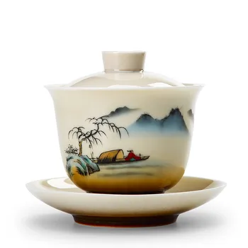 Retro Keramikos Gaiwan Teacup Rankų Darbo Sancai Arbatos Tureen Kinijos Teaware Priedai Drinkware Nešiojamų Kelionių Asmens Taurė