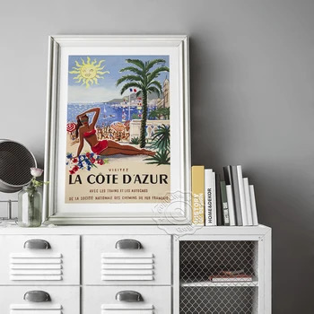 Prancūzijos Kelionių Miestas Reklama Retro Plakato, La Cote D ' Azur Dekoracijos Viešumo, Drobė, Tapyba, Grožio Paplūdimys, Saulė, Namų Dekoro
