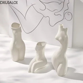 DXUIALOI Šiaurės Balta Paprasta Kūrybinės Keramikos Amatai Džiovintų Gėlių Vaza Kambarį Gėlių kompozicijų vaza Namų Puošybai