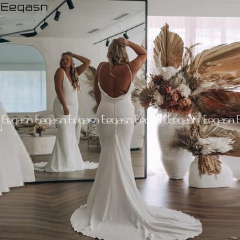 Bohemijos Vestuvių Suknelė su V-Kaklo Undinė Boho Paprasta Vestuvinės Suknelės vestido de noiva 2021 Elegantiškas Plius Dydis Nuotakos Suknelės