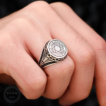 Originalus 925 Sterling Silver Vyrų žiedas Su Saliamono s Antspaudas . Vyriški Papuošalai Visi Dydžiai, Galima
