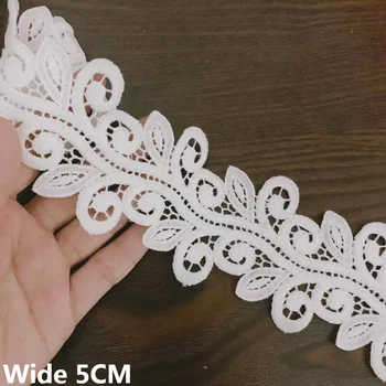 5CM Pločio Prabangus Baltos spalvos Medvilninio Audinio 3D Gėlių Nėrinių Apykaklės Išsiuvinėti Pakraštyje Juostelės Apdaila 