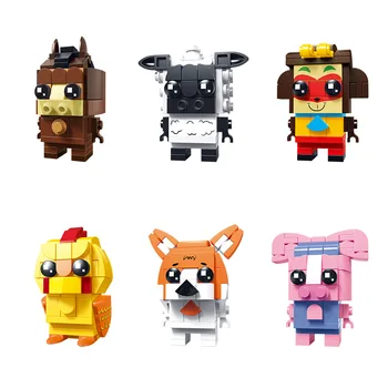 Naujas produktas animacinių filmų zodiako gyvūnų Kinų stiliaus trijų tinklelis brickheadz surinkti mažų dalelių blokai vaikų žaislas