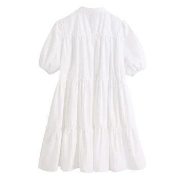 Vasarą Balta Pasakų Suknelė Moterims Atvartas vientisa Spalva Platus hem Medvilnės Cottagecore Suknelės 2021 Naujas Mados Plius Dydis Atsitiktinis Outwear
