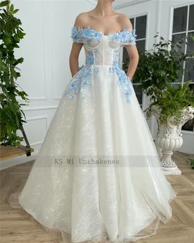 Dramblio kaulo Baby Blue 3D Gėlių Vestuvių Suknelės Senovinių Nėrinių Nuotakos Suknelė Chalatas de Mariage Korsetas Atgal Grindų Ilgis Gotikos Vestuvių Suknelė