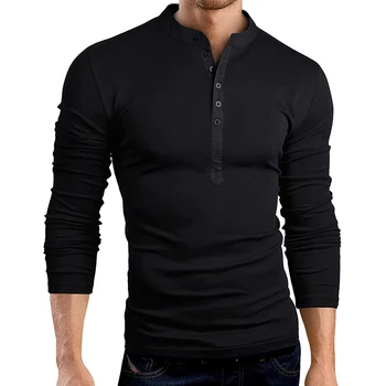 2020 Naujas Mados vyriški vientisos Spalvos Long Sleeve T-shirts Mens Atsitiktinis Slim Henley Marškinėliai, Palaidinukė Poilsiu Viršūnės