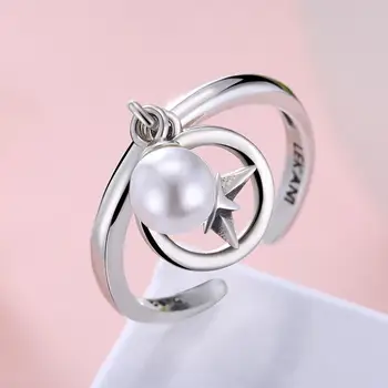 LEKANI 925 Sterlingas Sidabro Žiedai Moterų Dirbtinių Perlų Retro Stiliaus Atidarymo Reguliuojamas Žiedo Jubiliejų Papuošalai Paprasta Dovana