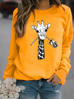 Žirafa Ūkyje Padidėjo Spausdinti Hoodies Moterų Vilnos Ilgas Rankovė O Kaklo Prarasti Palaidinukė Mergaičių, Moterų Hoodie Puloveriai Žiemą