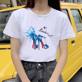 Mergaičių aukšti kulniukai atspausdinta marškinėliai moterims 90-ųjų Grafinis T-shirt Harajuku Viršūnes Tee Mielas Trumpas Rankovės gyvūnų marškinėlius Moterų Tshirts