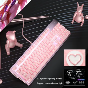 Naujas girly rožinė žaidimų mechaninė laidinė klaviatūra 104-raktas USB sąsaja white backlight tinka žaidėjai, PC 