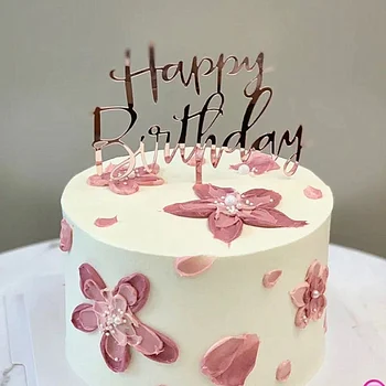 Ins Augalų gėlės Happy Birthday Cake Toppers Aukso Akrilo gimtadienio tortas Topper Kūdikių Dušas Pyragaičių Desertas Apdaila