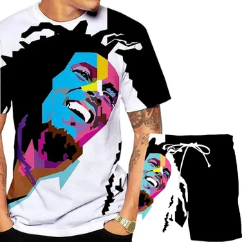 Naujas Mados Vasaros trumpomis Rankovėmis ir Šortai Atsitiktinis Rinkinys Vyrams, Bob Marley 3D Atspausdintas T-marškinėliai, Šortai sportinis Kostiumas Lauko Drabužiai