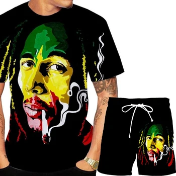 Naujas Mados Vasaros trumpomis Rankovėmis ir Šortai Atsitiktinis Rinkinys Vyrams, Bob Marley 3D Atspausdintas T-marškinėliai, Šortai sportinis Kostiumas Lauko Drabužiai