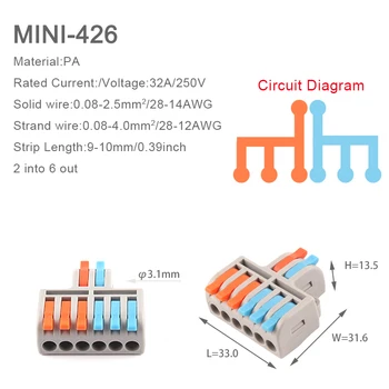 5VNT Mini Quick Splitter Vielos Jungtis Universalus Kompaktiškas Pajungimo Kabelis Push-in Laido Gnybtų Bloko Jungtis, Elektros