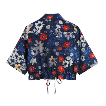 Vasaros 2021 moteriški Drabužiai Pasėlių VIRŠUJE Moterų Marškinėliai Vintage Mados Palaidinės Tunika Retro Gėlių Modelio moteriški Marškinėliai Raišteliu