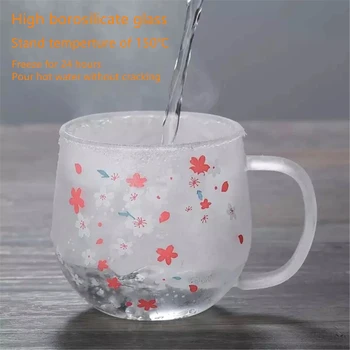300ml Sakura Puodelis Stiklo puodelis Su Arbata Infuser Filtro ir Dangčio Vyšnių taurės nustatyti Žiedai, Gėlių Teacup Skaidrus, Atsparus Karščiui Akiniai
