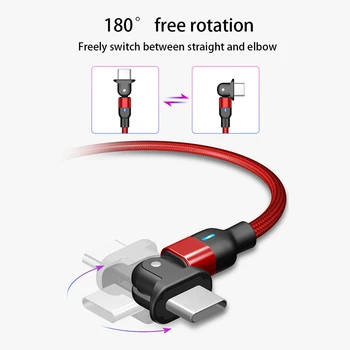 USB Tipo C 180° Besisukantis LED Greito Įkrovimo usb c kabelio Tipas-c duomenų Laidas, Kroviklis, usb-c Laidą 