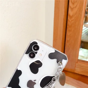 Mielas Karvių Spausdinti Apyrankę Grandinės Telefono dėklas Skirtas iPhone 11 Pro Max 7 8 plus X XR XS Max SE 2020 m. 12 mini Atveju Dirželis Aišku, Padengti