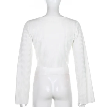YICIYA Baltoji Moteris Cardigan Zip ilgomis Rankovėmis Y2K Marškinėliai Gilia V Seksualus Pasėlių Viršuje Prarasti Atsitiktinis Tee Viršūnes Rudenį Naujus Marškinėlius 2021 Viršų