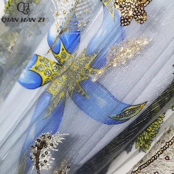 Qian Han Zi dizainerio mados vasaros suknelė Atsitiktinis spausdinimo kratinys Kristalų akių siuvinėjimo Ilga suknelė
