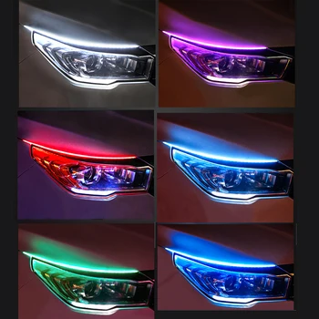Tira de luz led ultra fina para coche, luces diurnas DRL, intermitente, blanco, rojo, amarillo, resistente al vanduo, 30 45 60 cm