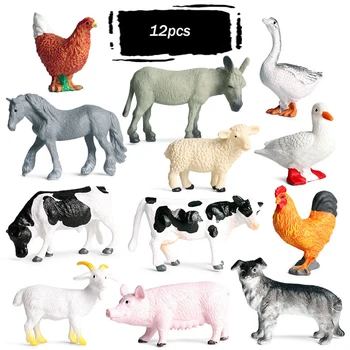 Mini Gyvulių Ūkis veiksmų skaičiai Figūrėlės antis kiaulienos modeliu, vištų, žąsų, arklys, karvė, šuo, ožio lokys vaidmenų vaikas Žaislai