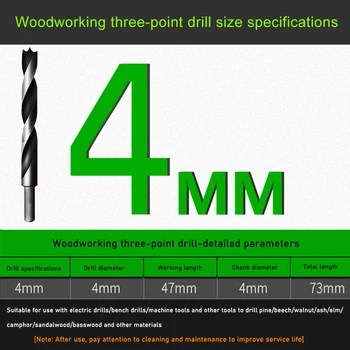 10vnt 3mm, 5mm, Didelis Anglies Plieno, Medžio Apdirbimo Įrankis, Tiesiu Kotu Twist Tris Bradas Taško Grąžtas Medienos apdirbimo Twist Drill